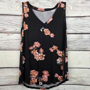 Maurices 24/7 Black Floral Sleeveless V Neck Tank Top M